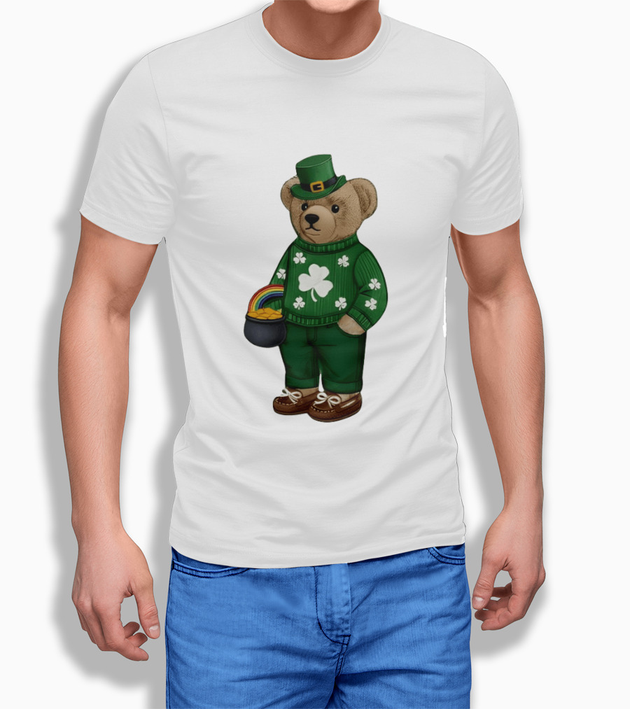 Lucky Teddy Bear Irish St Patricks Day Clover Rainbow Pot Of Gold T-Shirt