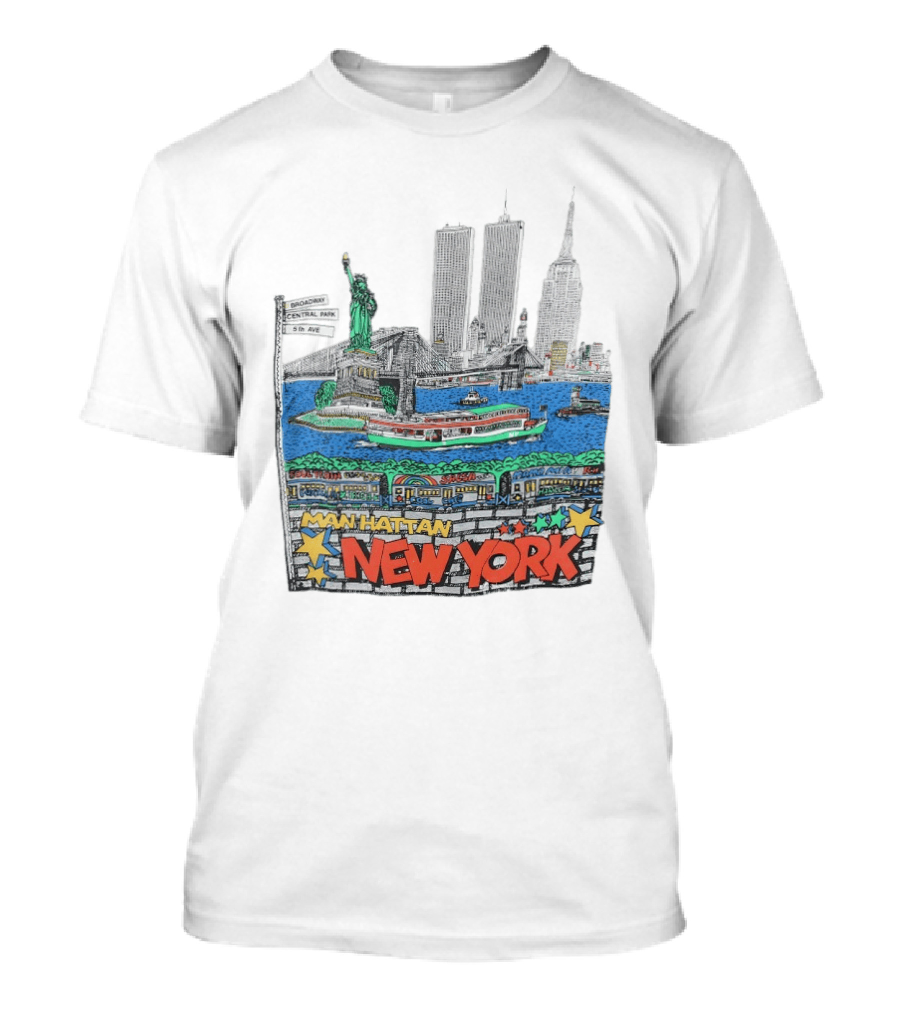 Statue Of Liberty Brooklyn Bridge Broadway Central Park 5th Ave Manhattan New York Skyline T-Shirt