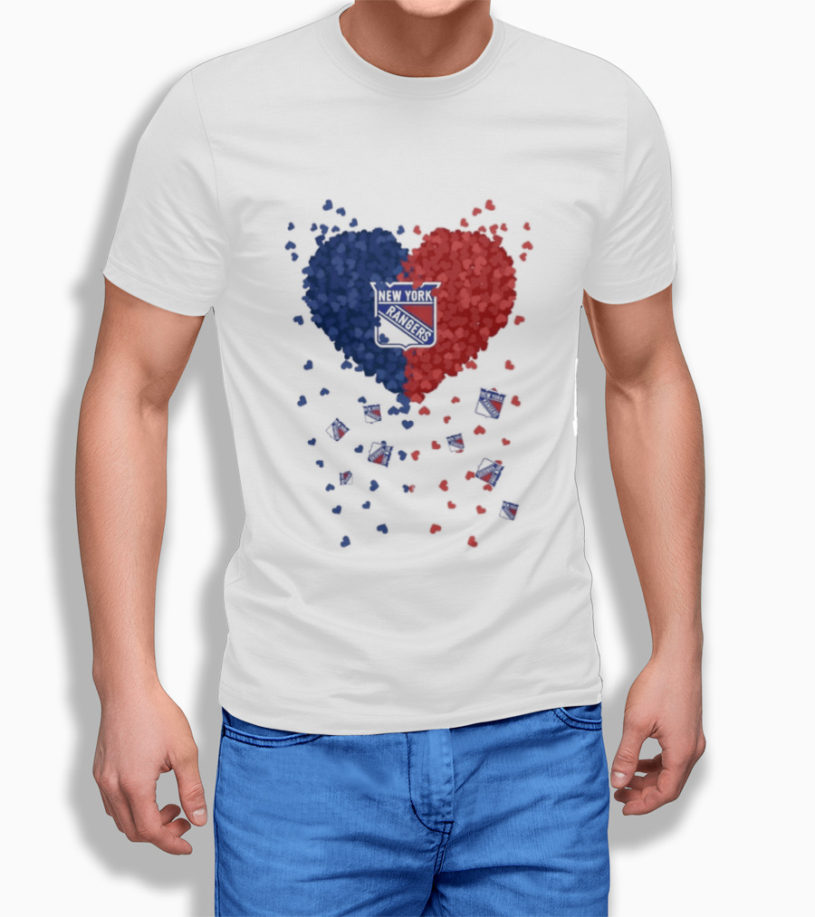New York Rangers Heart Shaped Emblem With Blue And Red T-Shirt