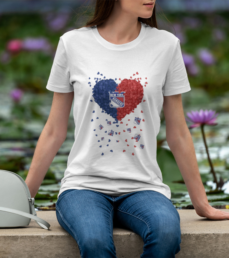 New York Rangers Heart Shaped Emblem With Blue And Red T-Shirt