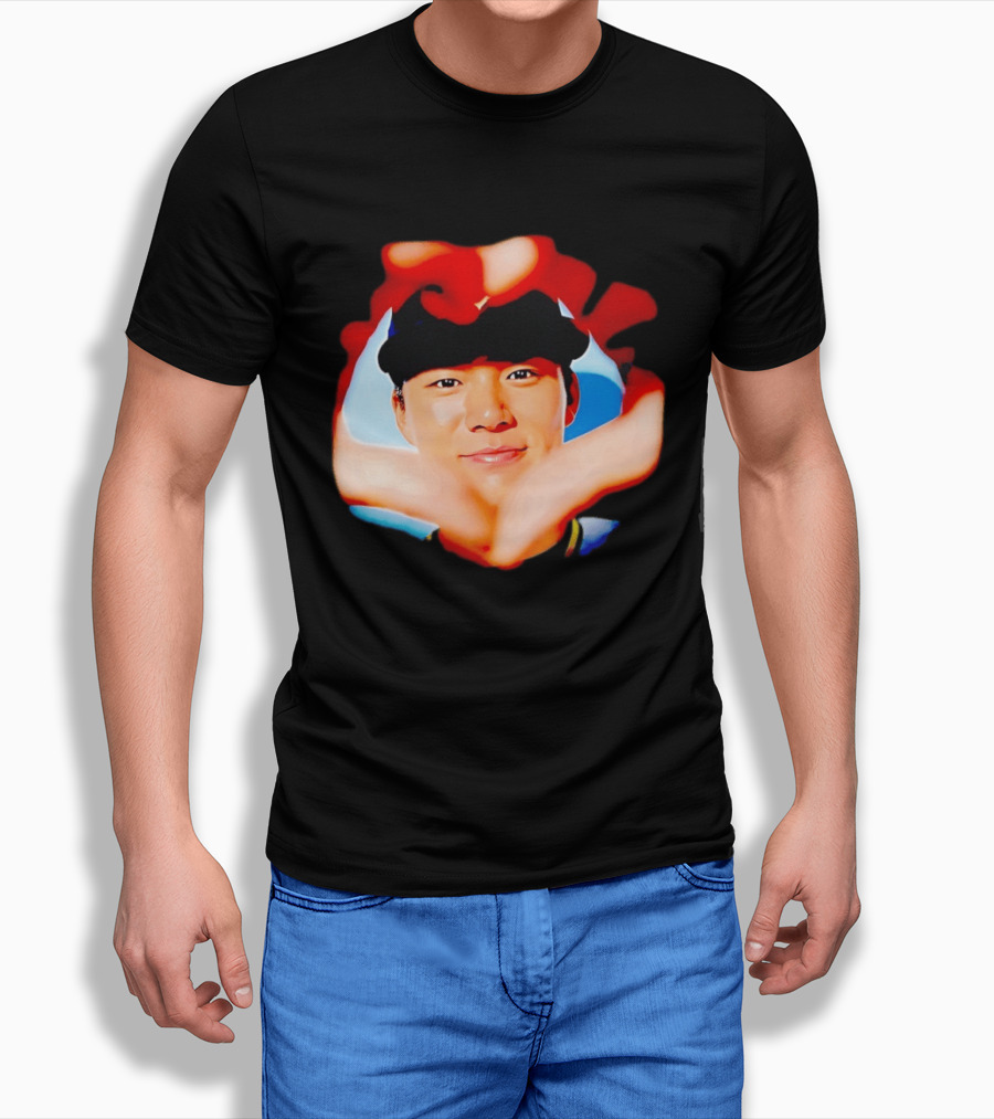 Yoshinobu Yamamoto Los Angeles Dodgers Heart Hand Photo T-Shirt