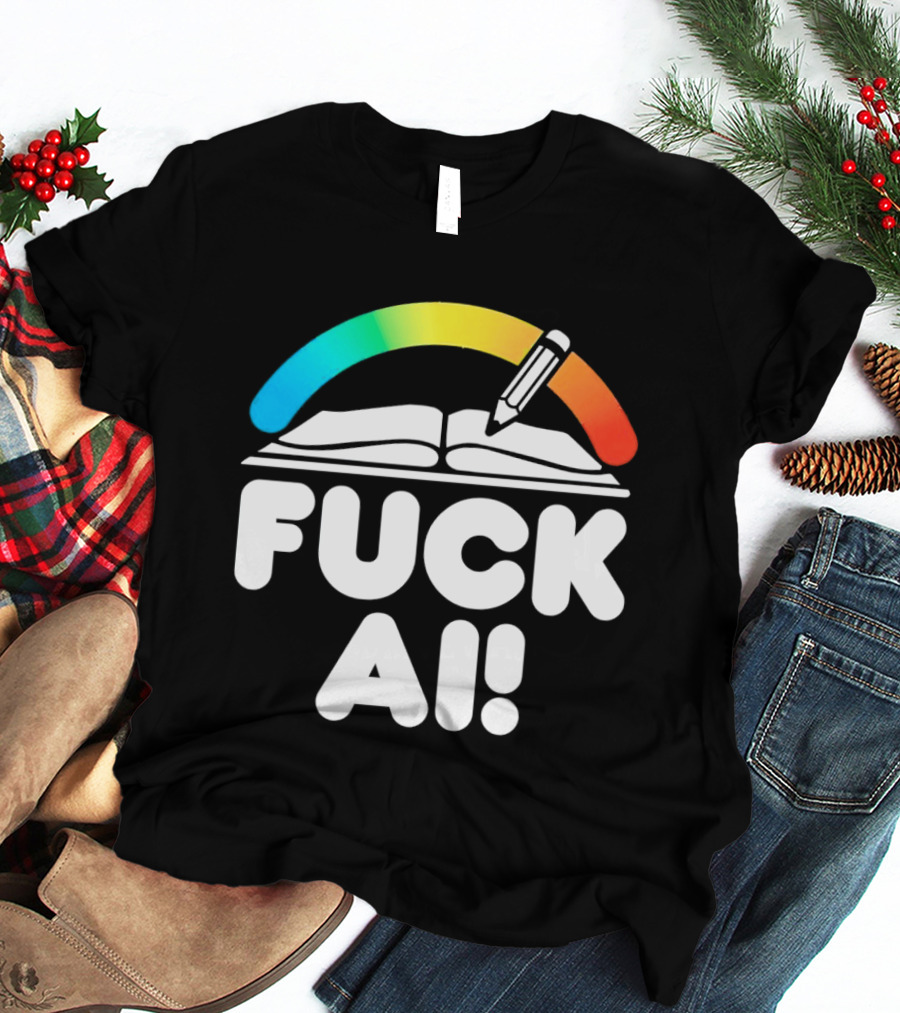FUCK AI Open Book With Rainbow Pencil T-Shirt