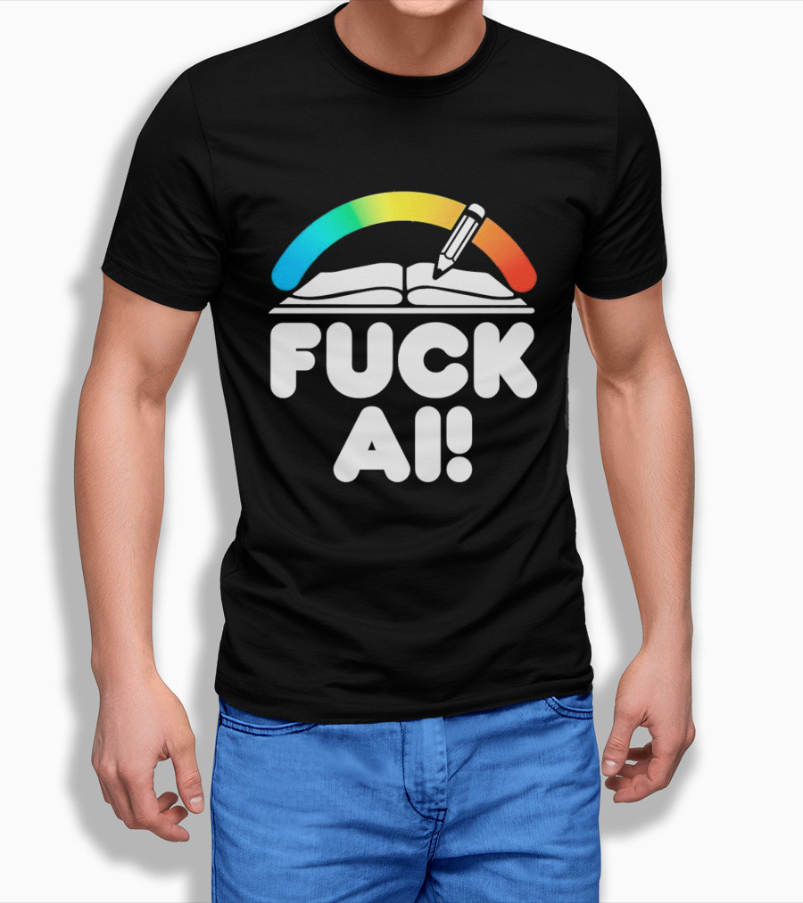 FUCK AI Open Book With Rainbow Pencil T-Shirt