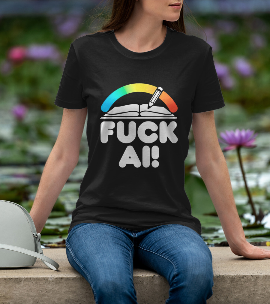 FUCK AI Open Book With Rainbow Pencil T-Shirt