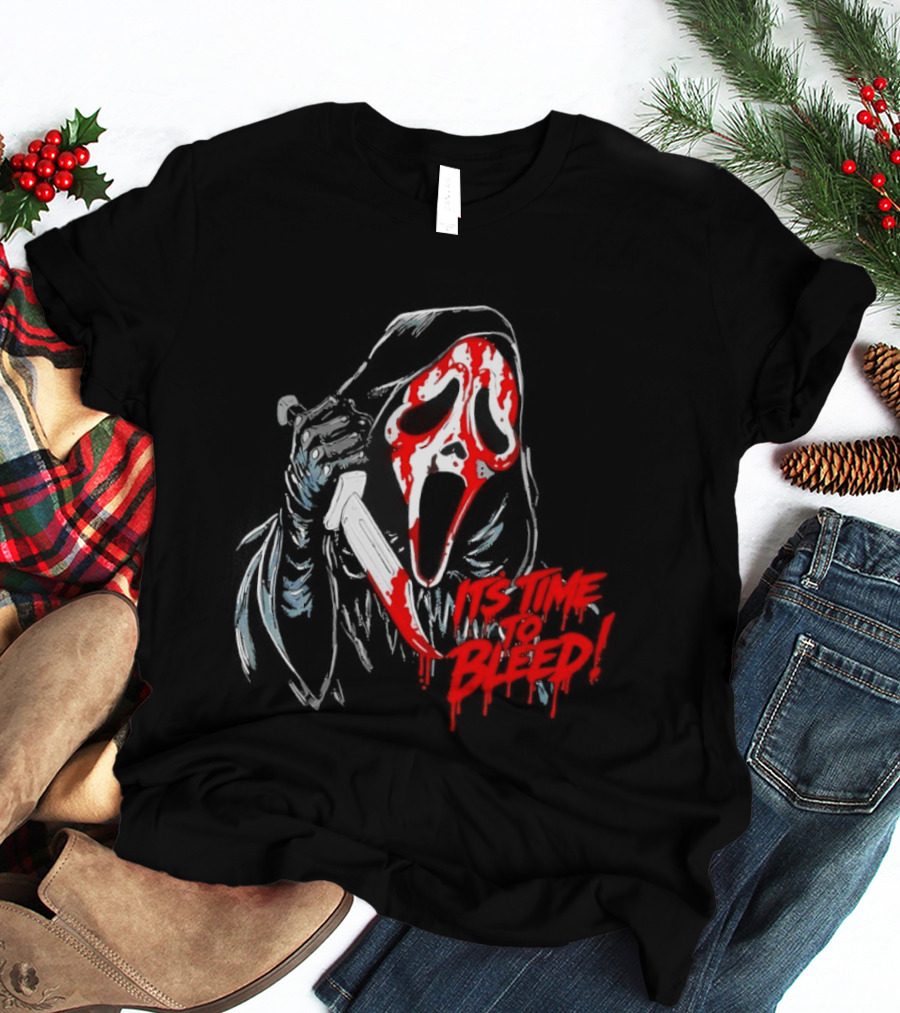 Ghost Face Time To Bleed Horror Iconic Scream Mask T-Shirt
