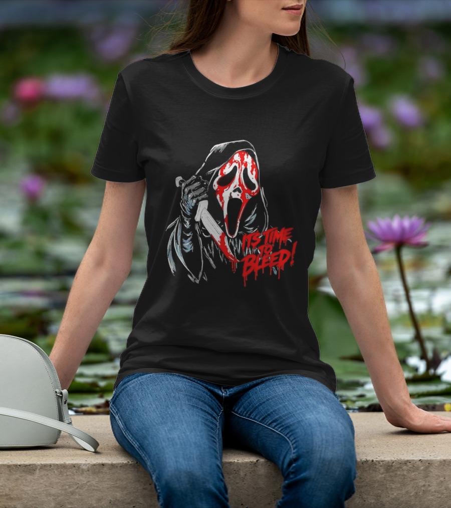 Ghost Face Time To Bleed Horror Iconic Scream Mask T-Shirt