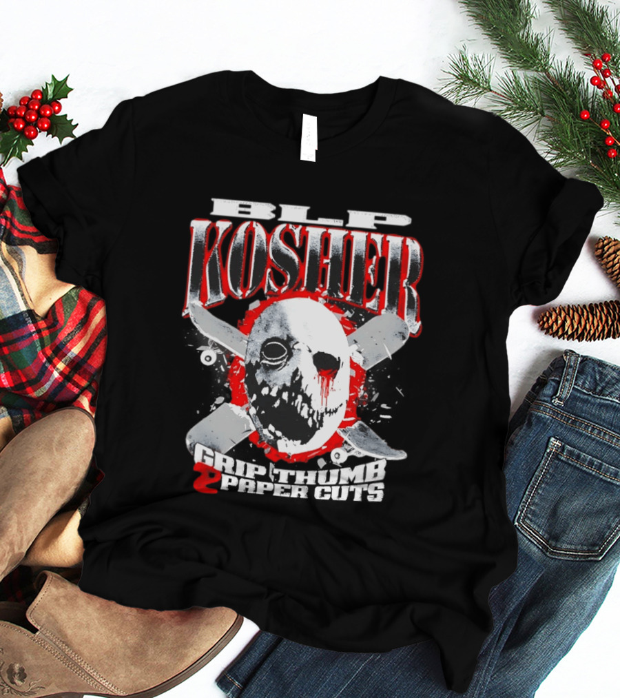 RIP Kosher Grip Thumb Paper Cuts Horror Mask Cross Knives T-Shirt