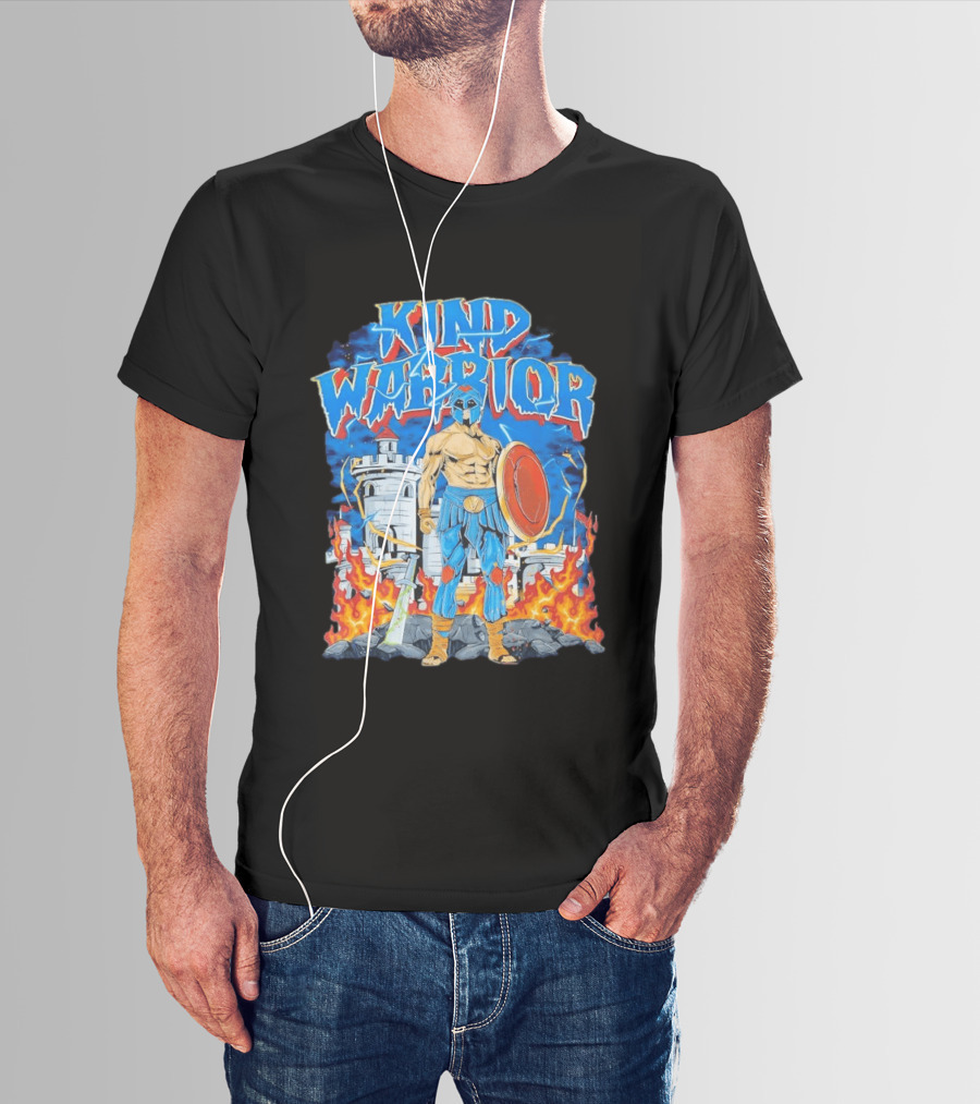 Kind Warrior Castle Flames Comic Hero T-Shirt