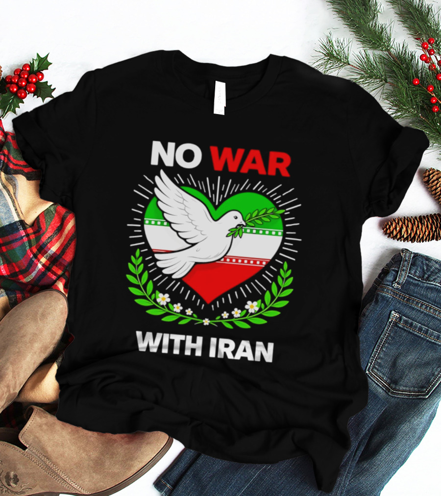 No War With Iran Dove Peace Heart Flag T-Shirt