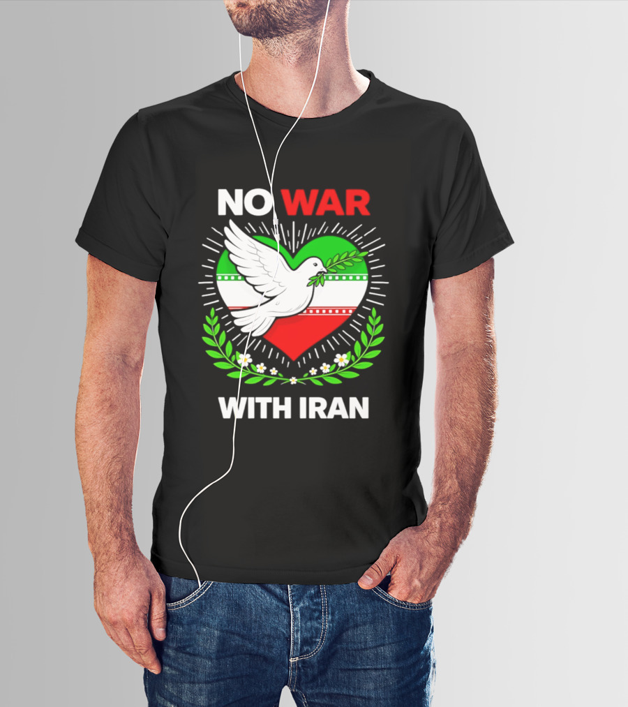 No War With Iran Dove Peace Heart Flag T-Shirt