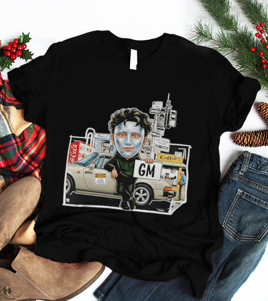 Don't Block The Box Warning I Do Dumb Things Traffic Signal Masked T-Shirt