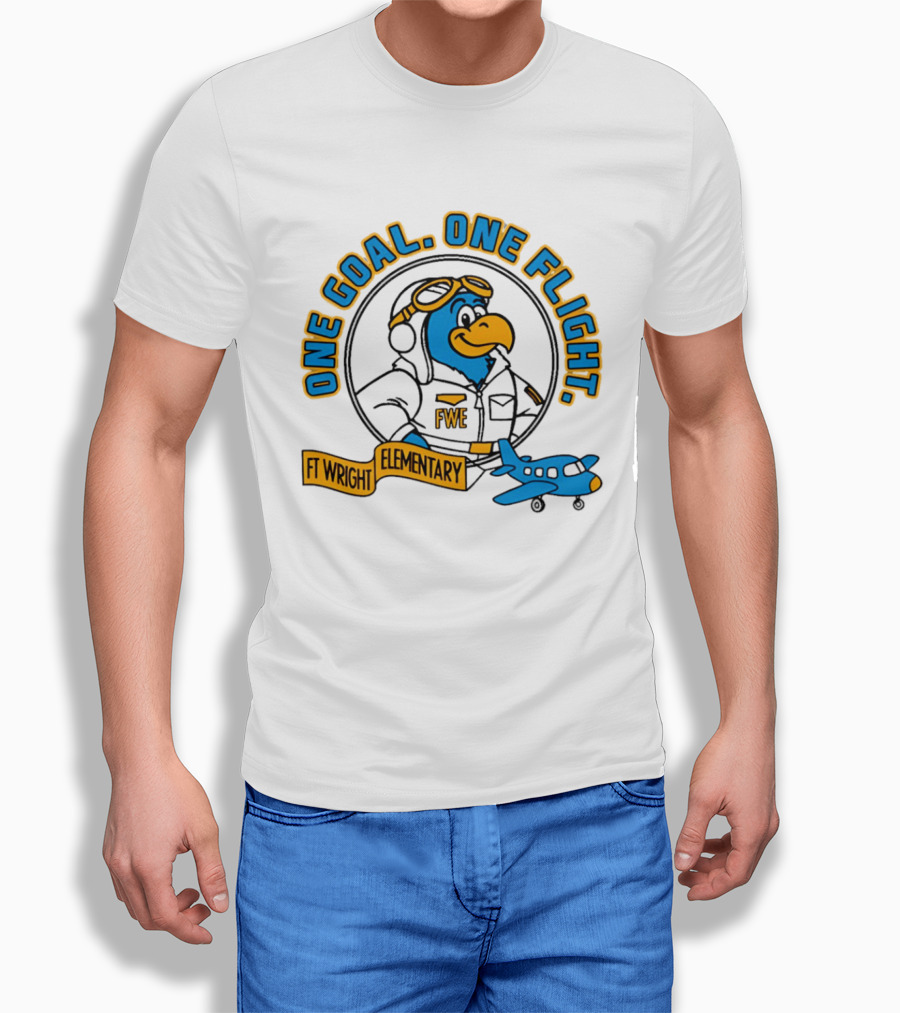 Ft Wright Elementary Falcons One Goal One Flight Pilot Bird With Plane T-Shirt