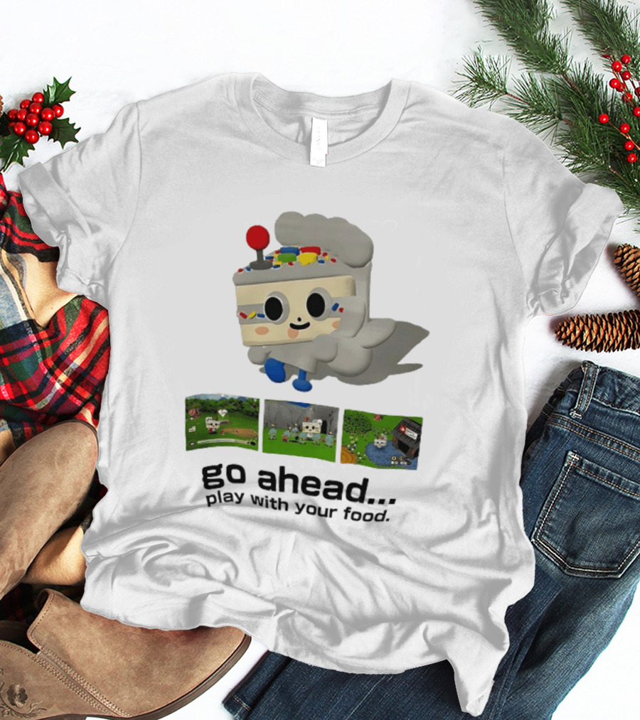 Go Ahead Play With Your Food Fun Cake Character Adventure Scenes T-Shirt