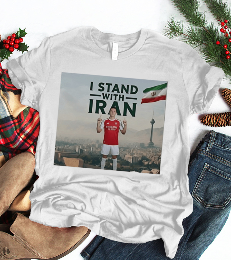 I Stand With Iran Soccer Supporter With Flag And Cityscape T-Shirt