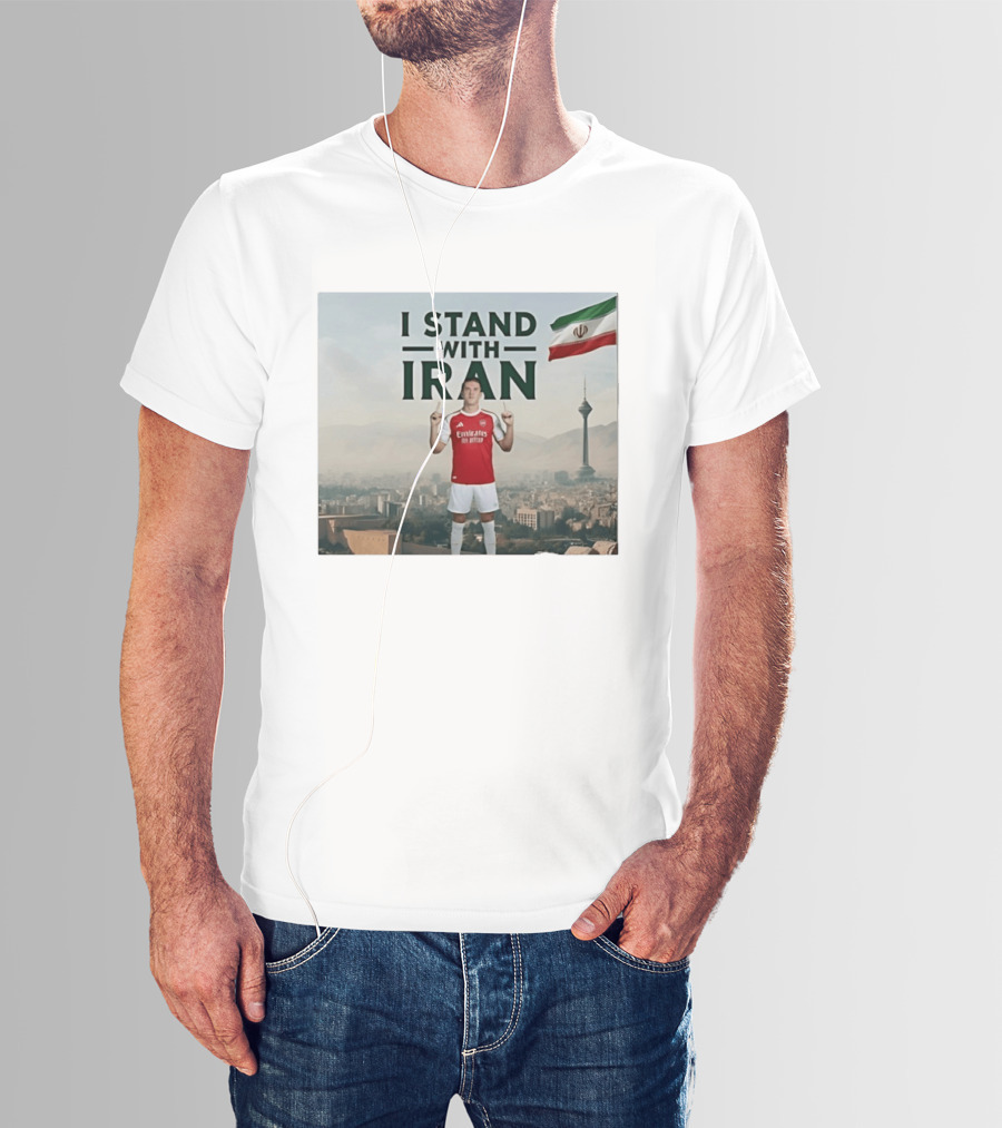 I Stand With Iran Soccer Supporter With Flag And Cityscape T-Shirt
