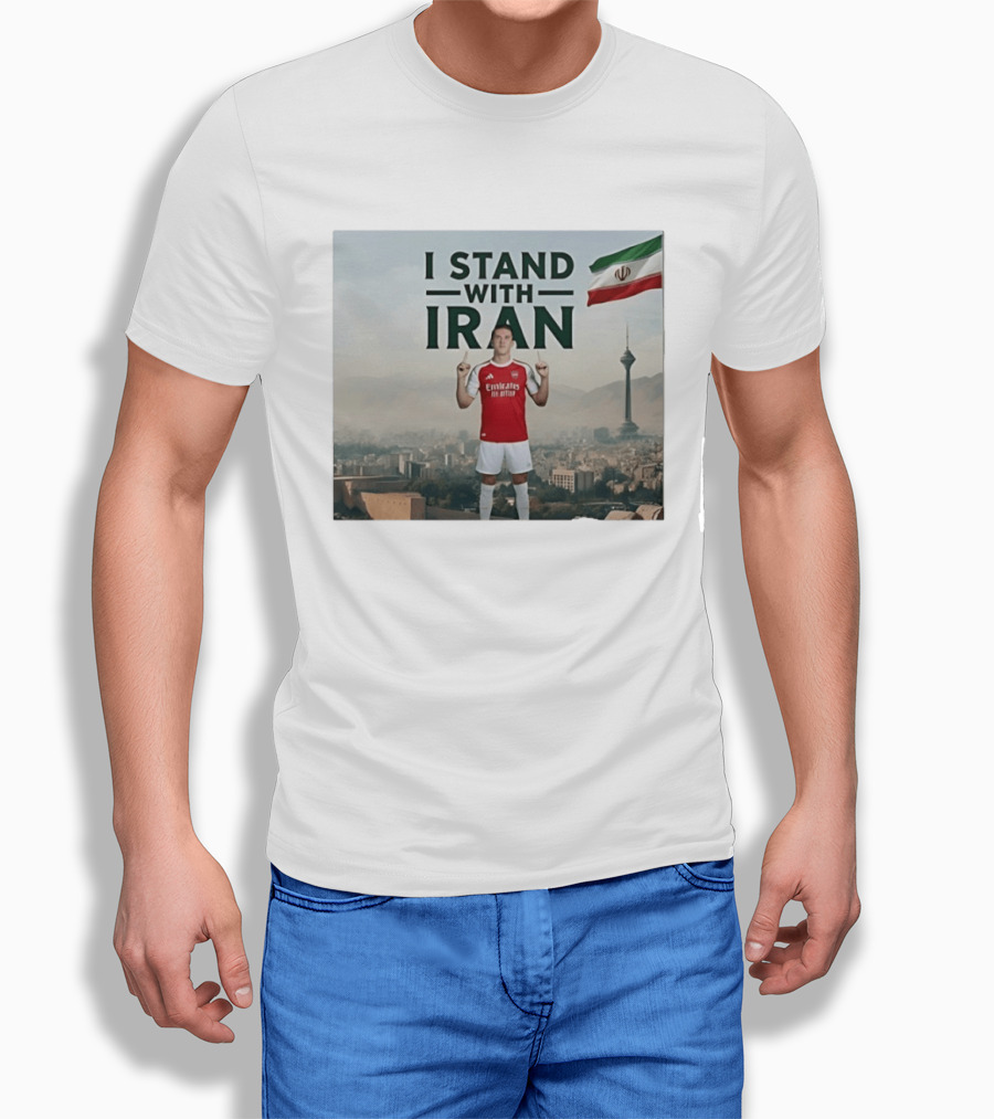 I Stand With Iran Soccer Supporter With Flag And Cityscape T-Shirt