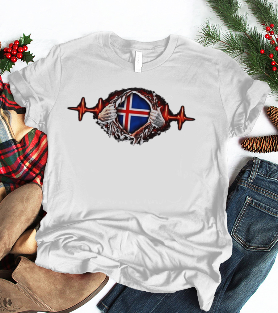 Iceland Heartbeat Flag Reality Glitch T-Shirt