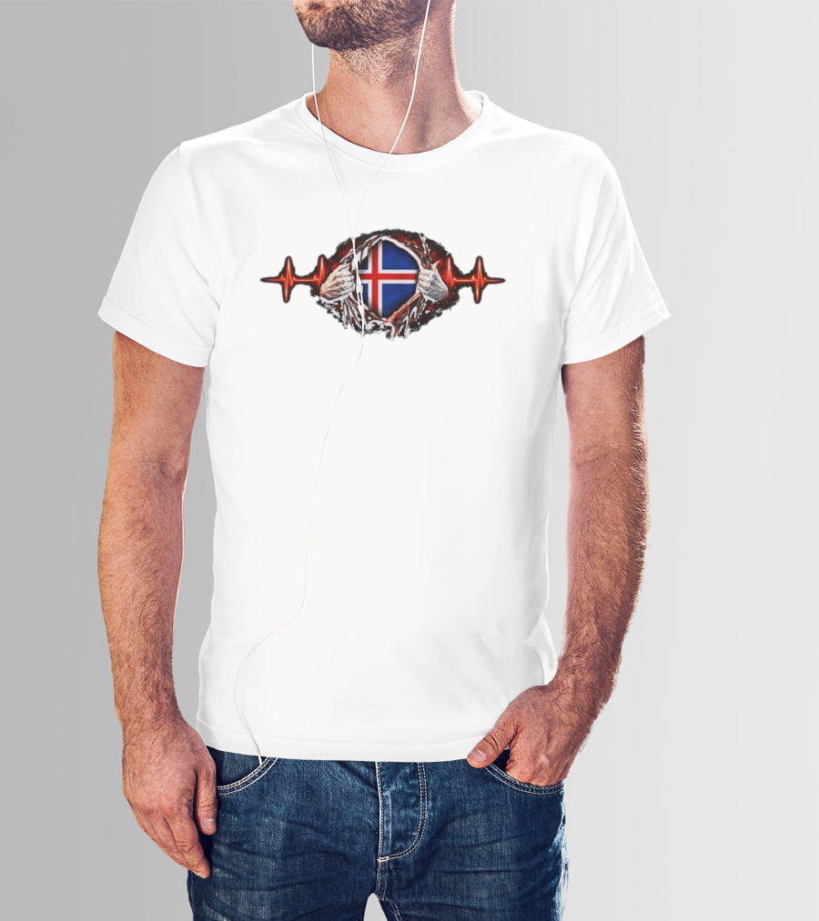 Iceland Heartbeat Flag Reality Glitch T-Shirt