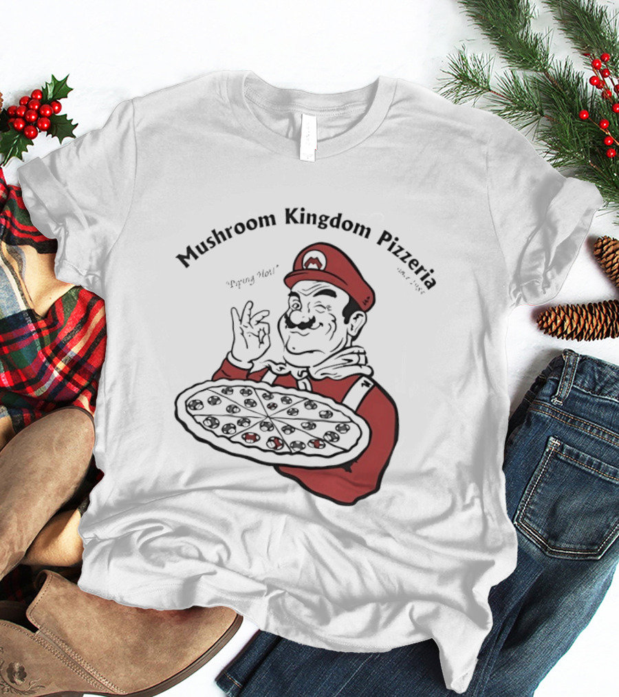 Mushroom Kingdom Pizzeria Funny Pizza Chef Winking Gesture Gaming Fan T-Shirt