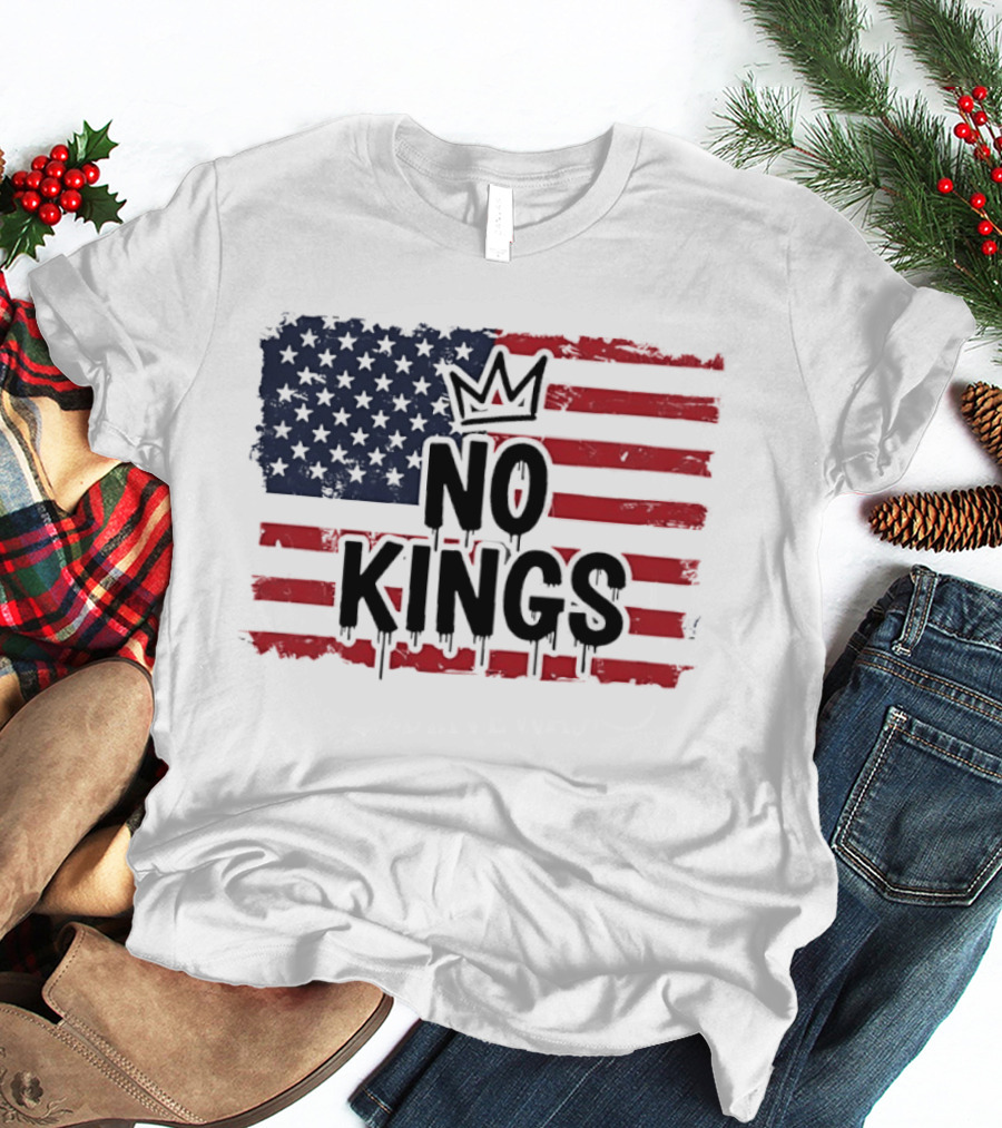 No Kings In America US Flag With Crown Melting Effect T-Shirt