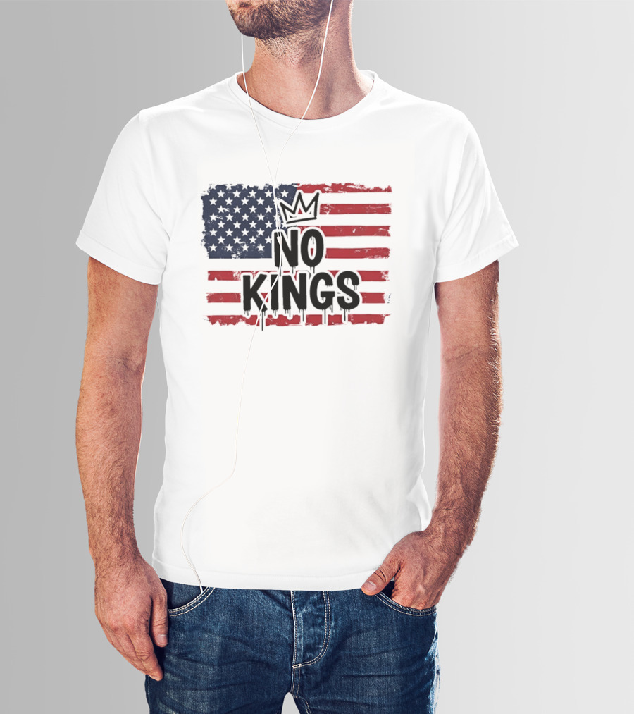 No Kings In America US Flag With Crown Melting Effect T-Shirt