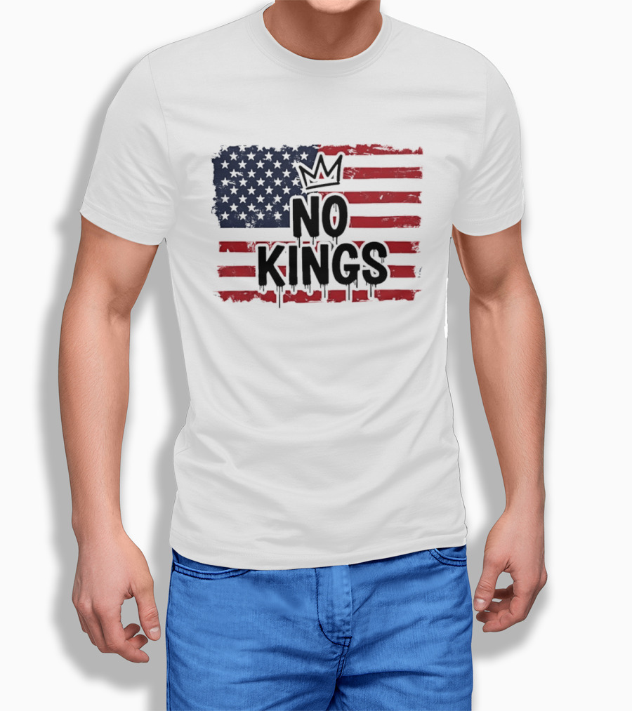 No Kings in America US Flag with Crown Melting Effect T-Shirt