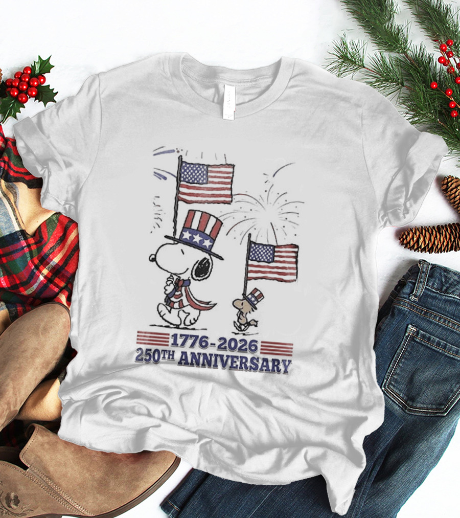 Snoopy 1776 2026 USA 250th Anniversary Celebration With Flags And Fireworks T-Shirt
