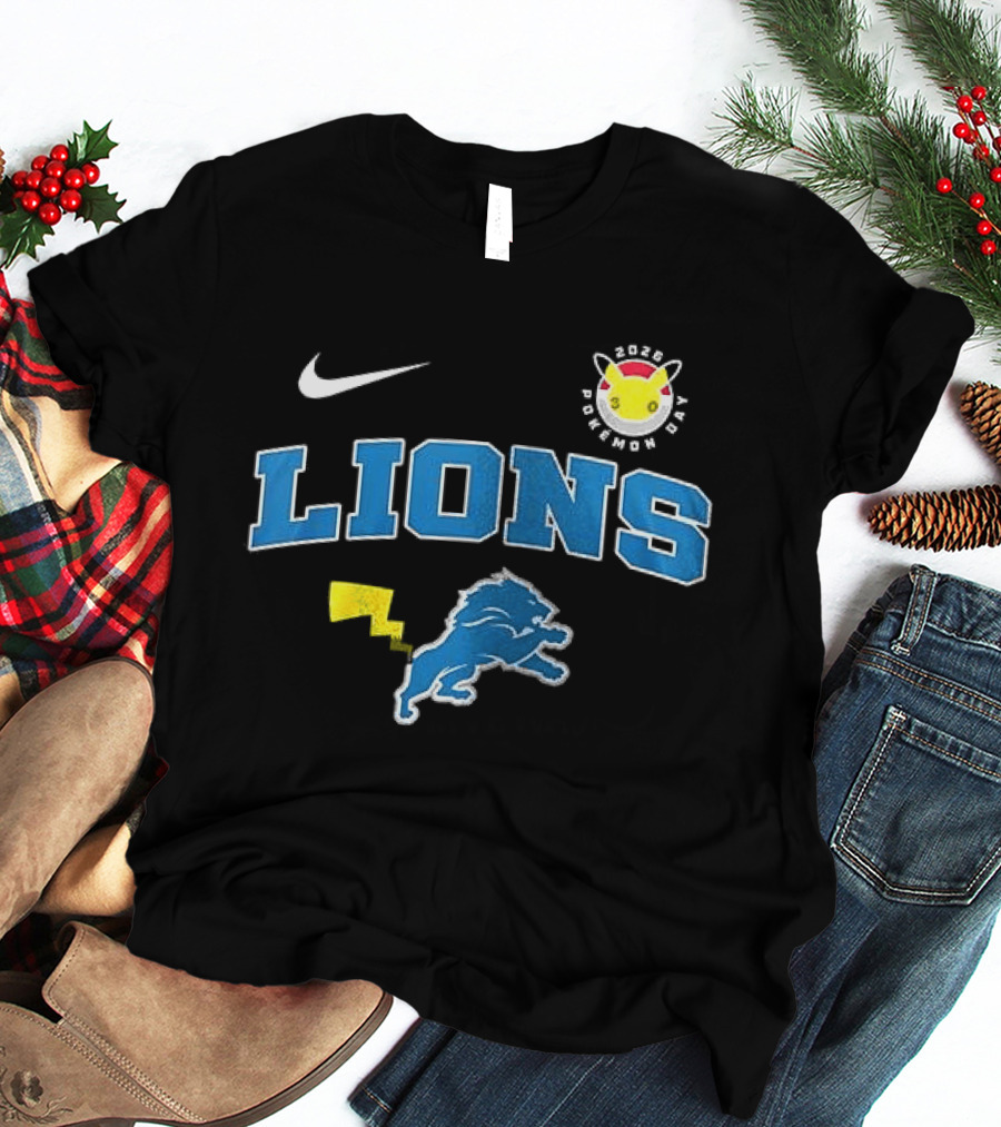 Nike Detroit Lions Pikachu Pokemon Day 2023 Anniversary T-Shirt
