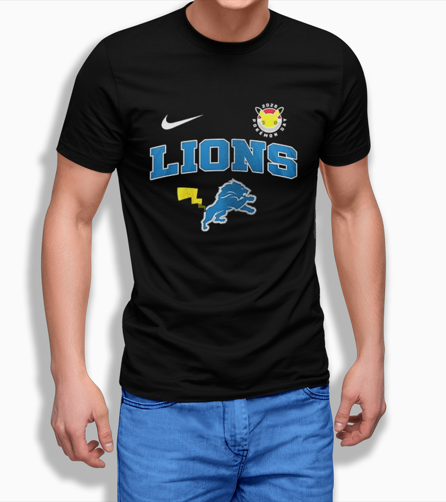 Nike Detroit Lions Pikachu Pokemon Day 2023 Anniversary T-Shirt