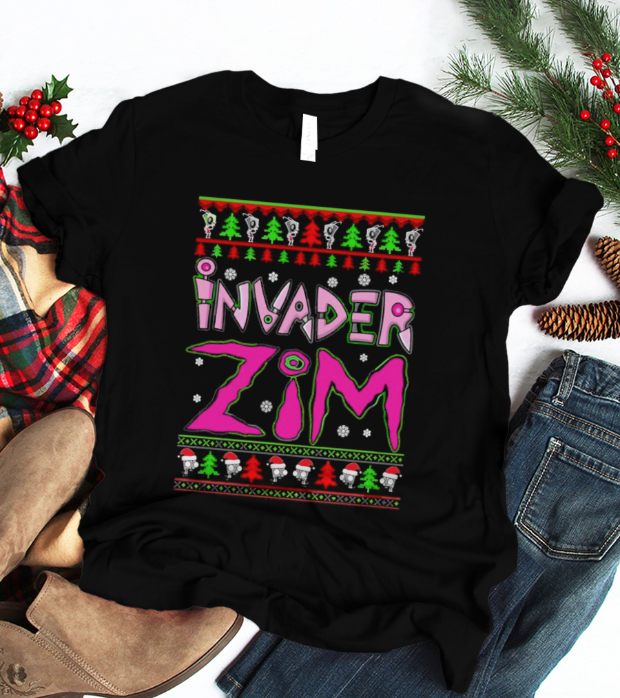 Invader Zim Christmas Sweater Santa Hat Trees T-Shirt
