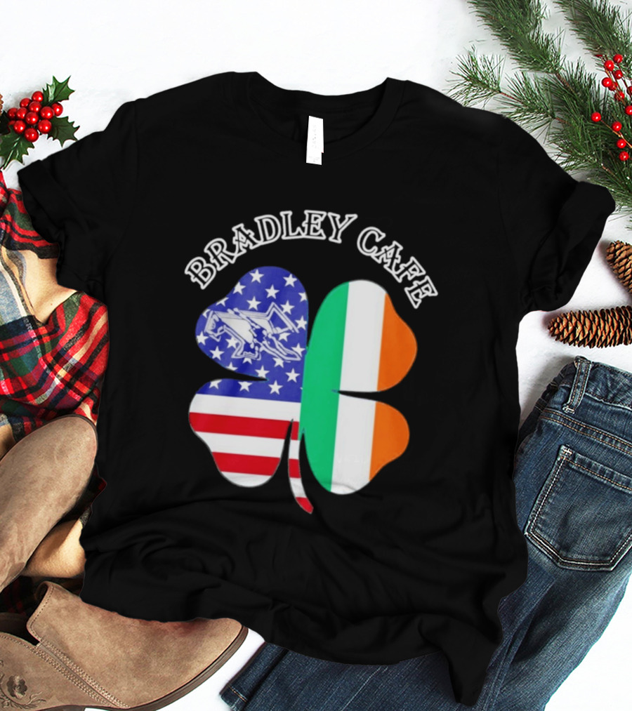 Bradley Cafe Providence RI Est 1937 Four Leaf Clover American Irish Flag T-Shirt