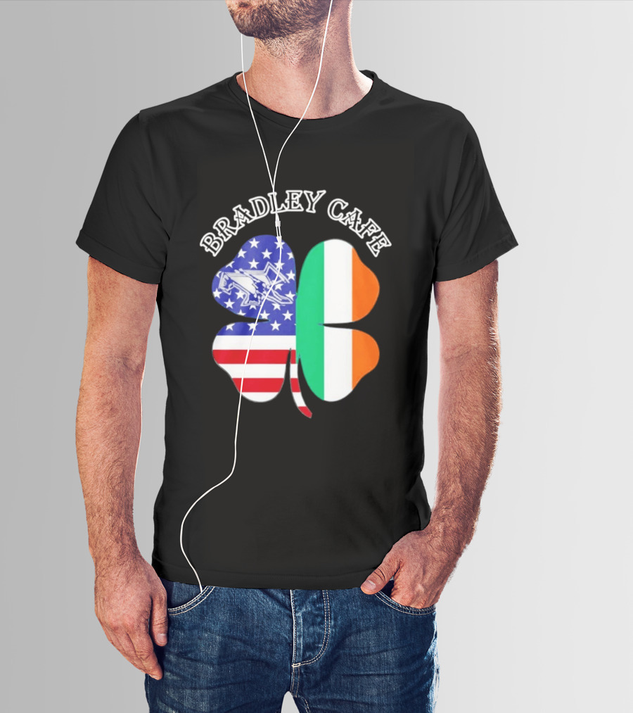 Bradley Cafe Providence RI Est 1937 Four Leaf Clover American Irish Flag T-Shirt