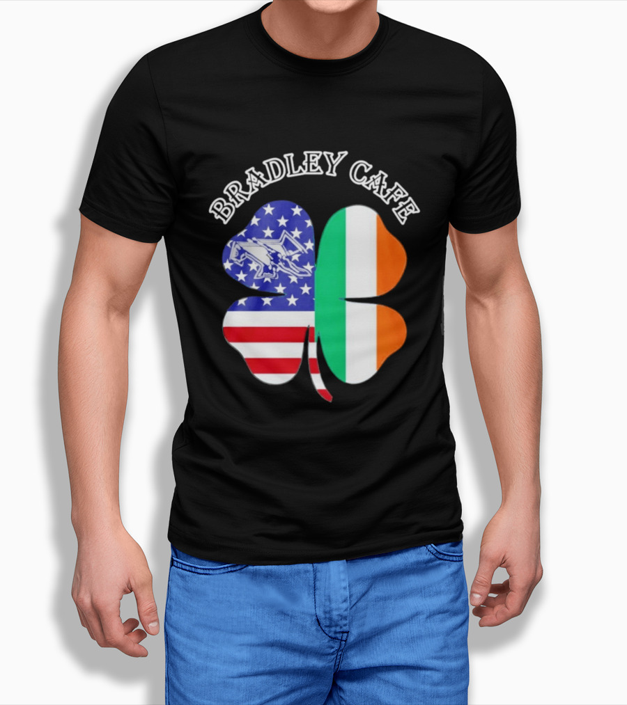 Bradley Cafe Providence RI Est 1937 Four Leaf Clover American Irish Flag T-Shirt