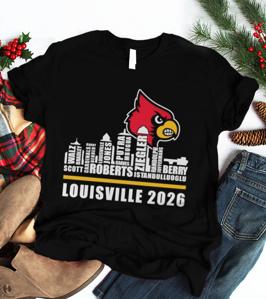 Louisville 2026 Cardinals Skyline Scott Roberts Berry Stephenson T-Shirt