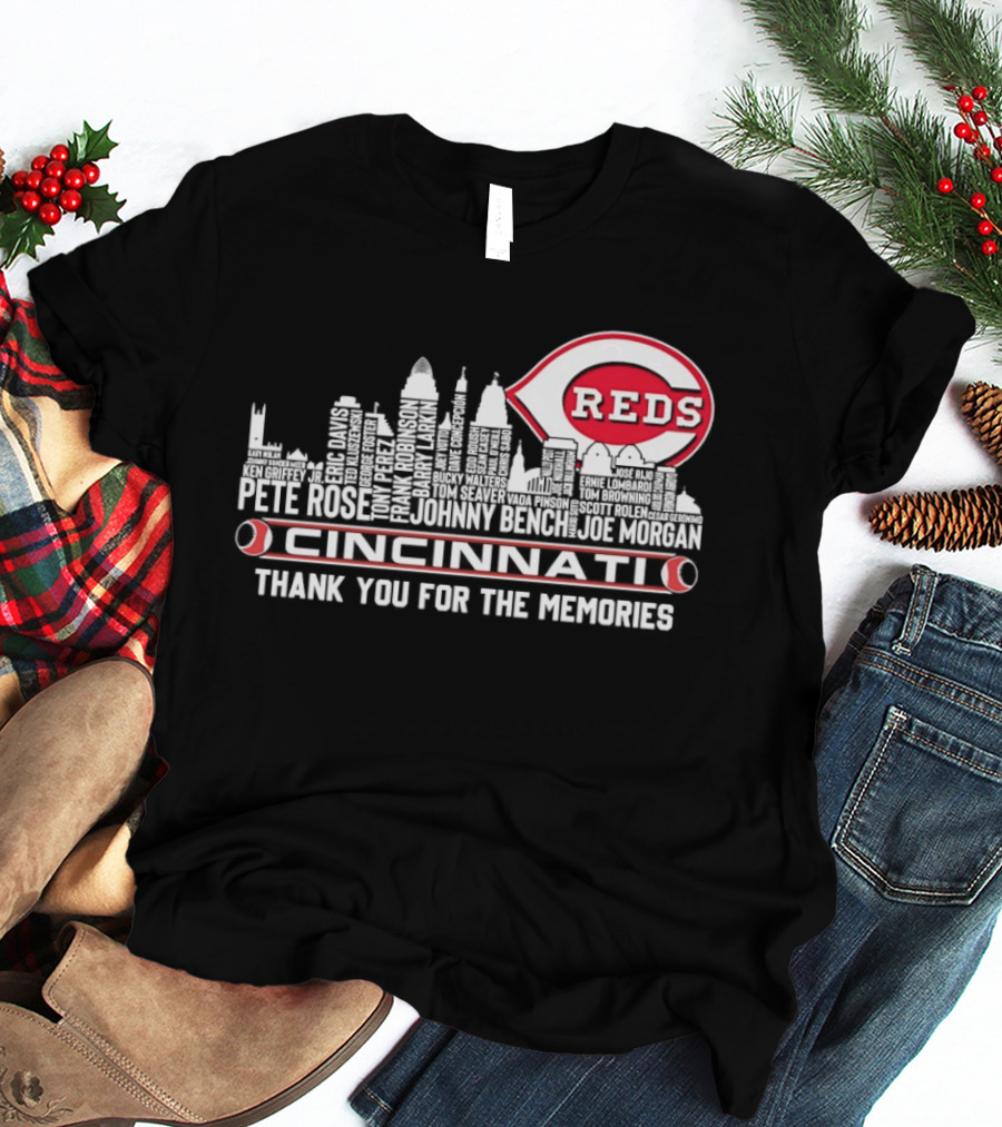 Cincinnati Reds Legends Skyline Thank You For The Memories T-Shirt