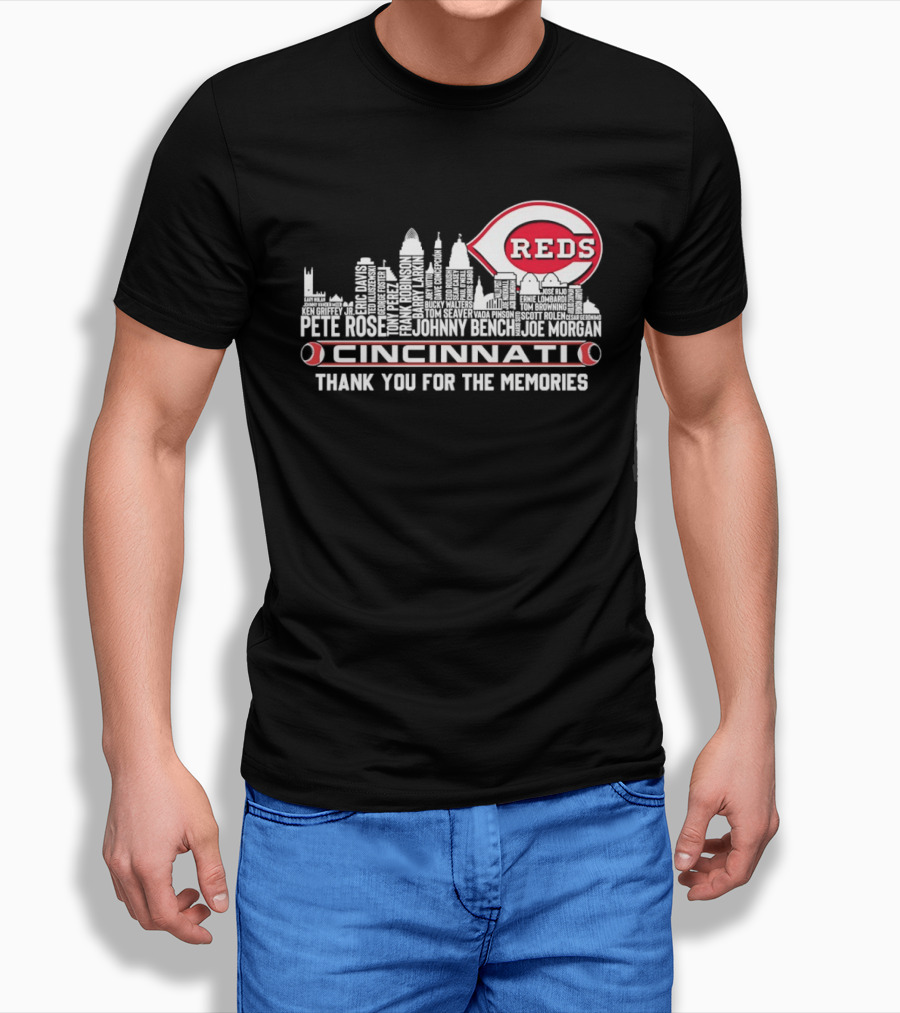Cincinnati Reds Legends Skyline Thank You For The Memories T-Shirt