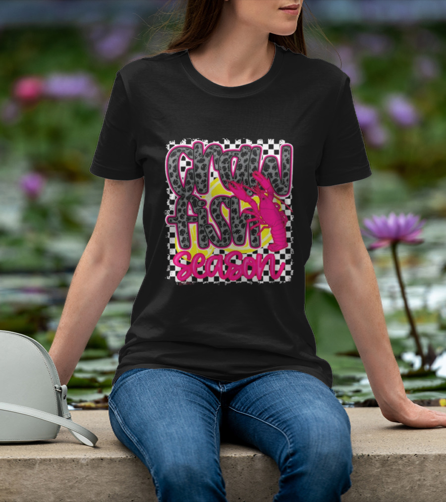 Crawfish Season Pink Lobster Bold Text Fun T-Shirt