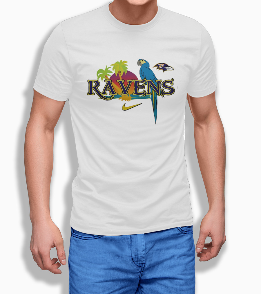 Baltimore Ravens Tropical Parrot Sunset Logo Nike T-Shirt