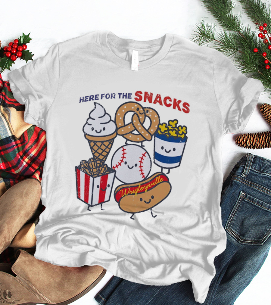 Here For The Snacks Wrigleyville Baseball Ice Cream Popcorn Hotdog Pretzel T-Shirt
