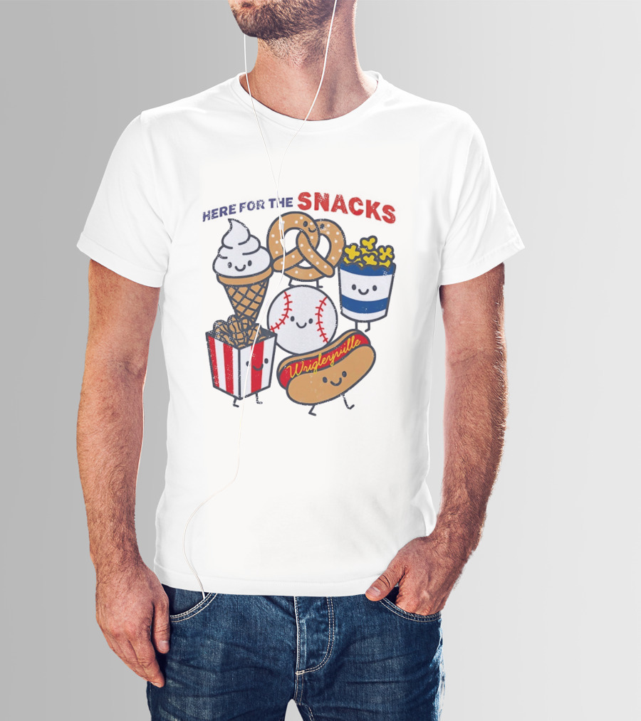 Here For The Snacks Wrigleyville Baseball Ice Cream Popcorn Hotdog Pretzel T-Shirt