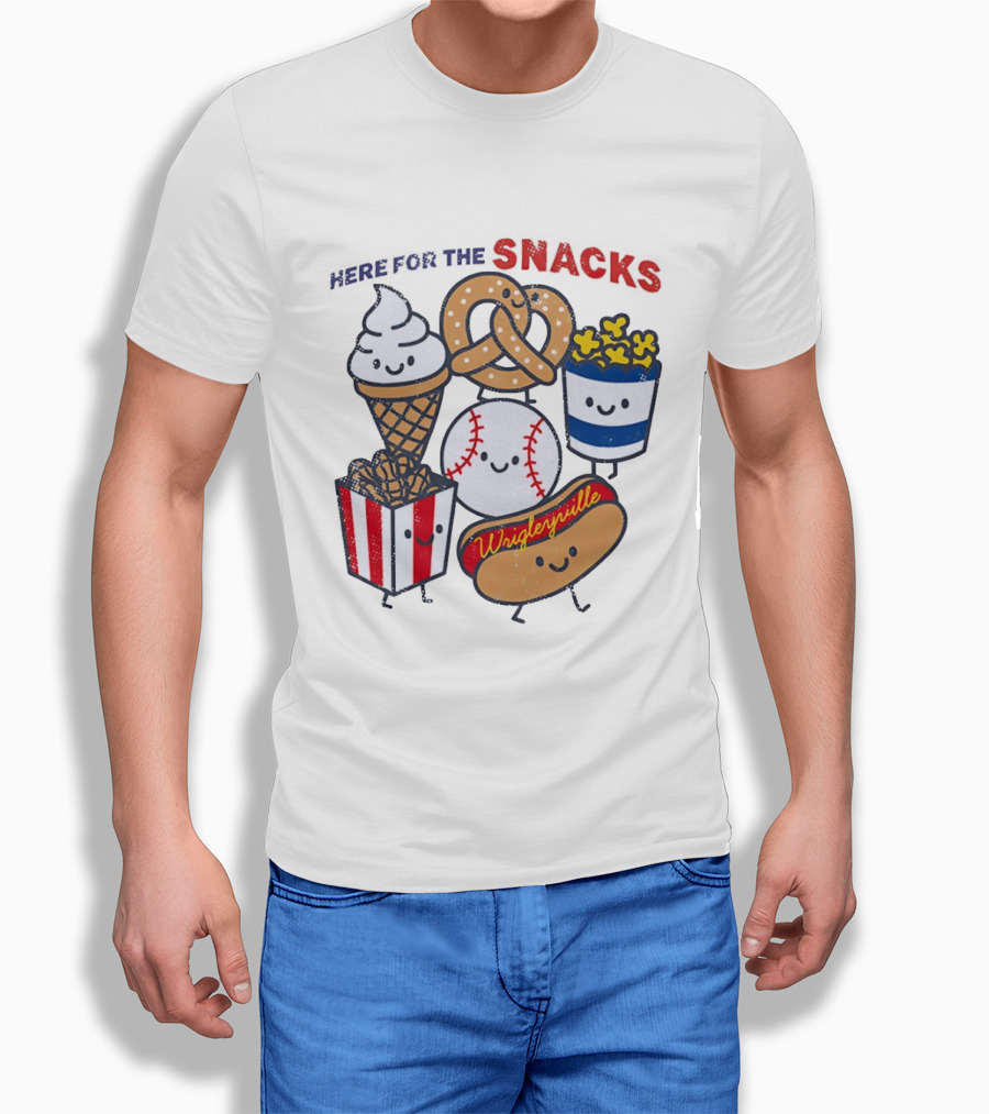 Here For The Snacks Wrigleyville Baseball Ice Cream Popcorn Hotdog Pretzel T-Shirt