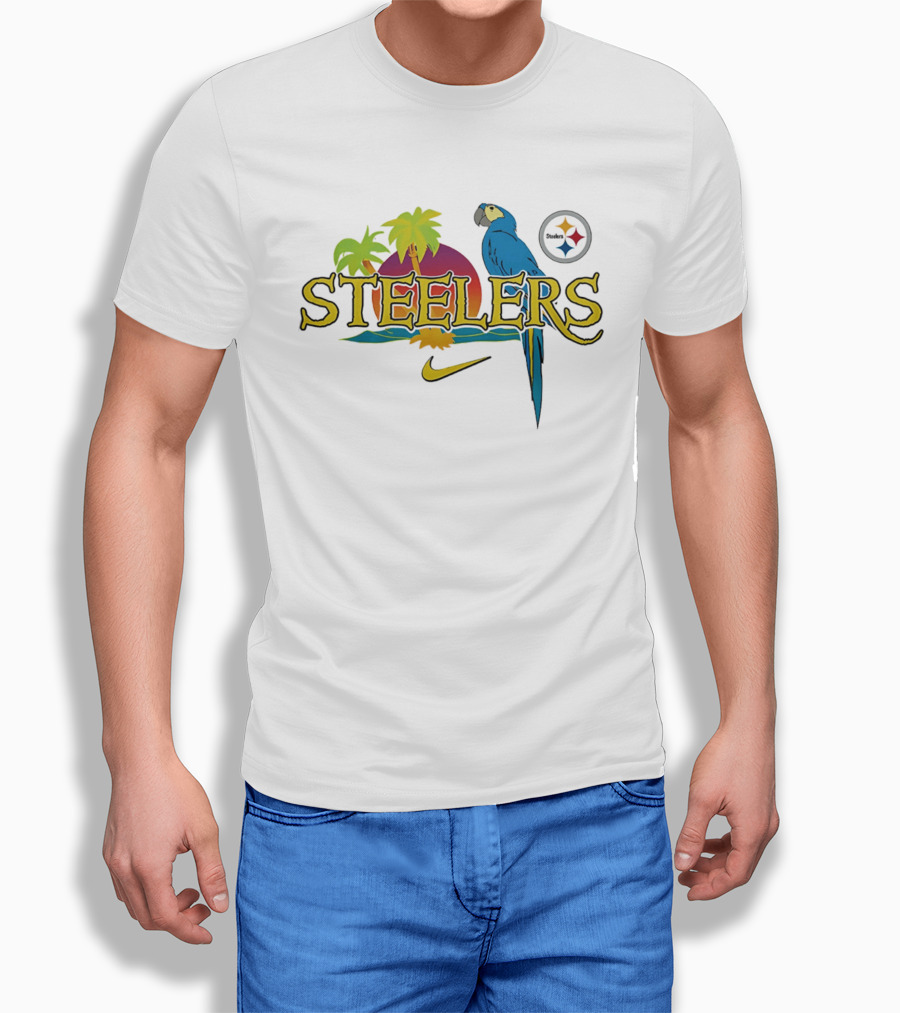 Pittsburgh Steelers Tropical Parrot Palm Trees Sunset It's 5 O' Somewhere T-Shirt