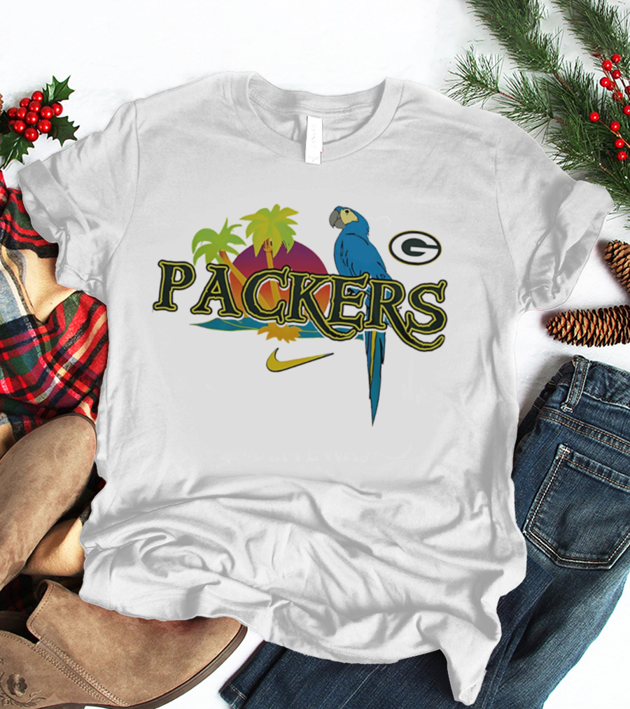 Packers Tropical Parrot Palm Trees G Logo Nike Fan Wear T-Shirt