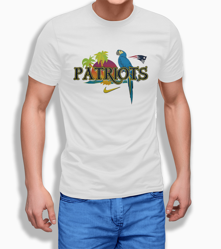 New England Patriots Tropical Parrot Sunset Nike Sports Fan T-Shirt