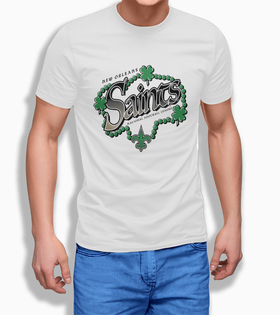 New Orleans Saints St Patrick's Day National Football League Shamrock Beads Fleur De Lis T-Shirt