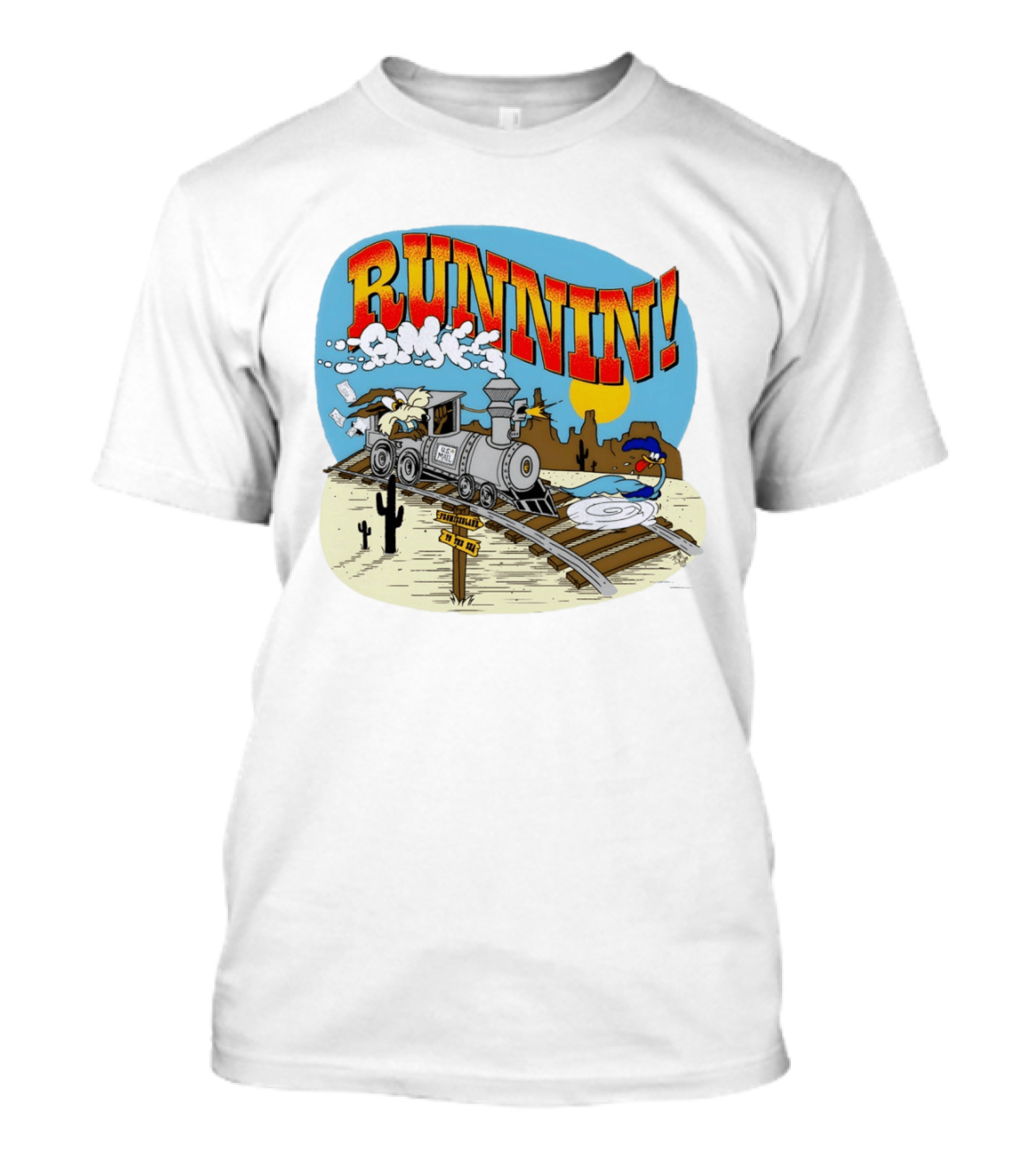 Runnin Road Runner Wile E. Coyote Train Desert Chase Adventure T-Shirt