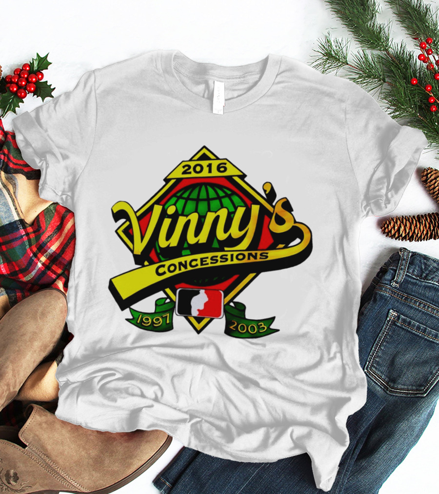 Vinny's Concessions 1997 2003 2016 Globe Ribbon T-Shirt