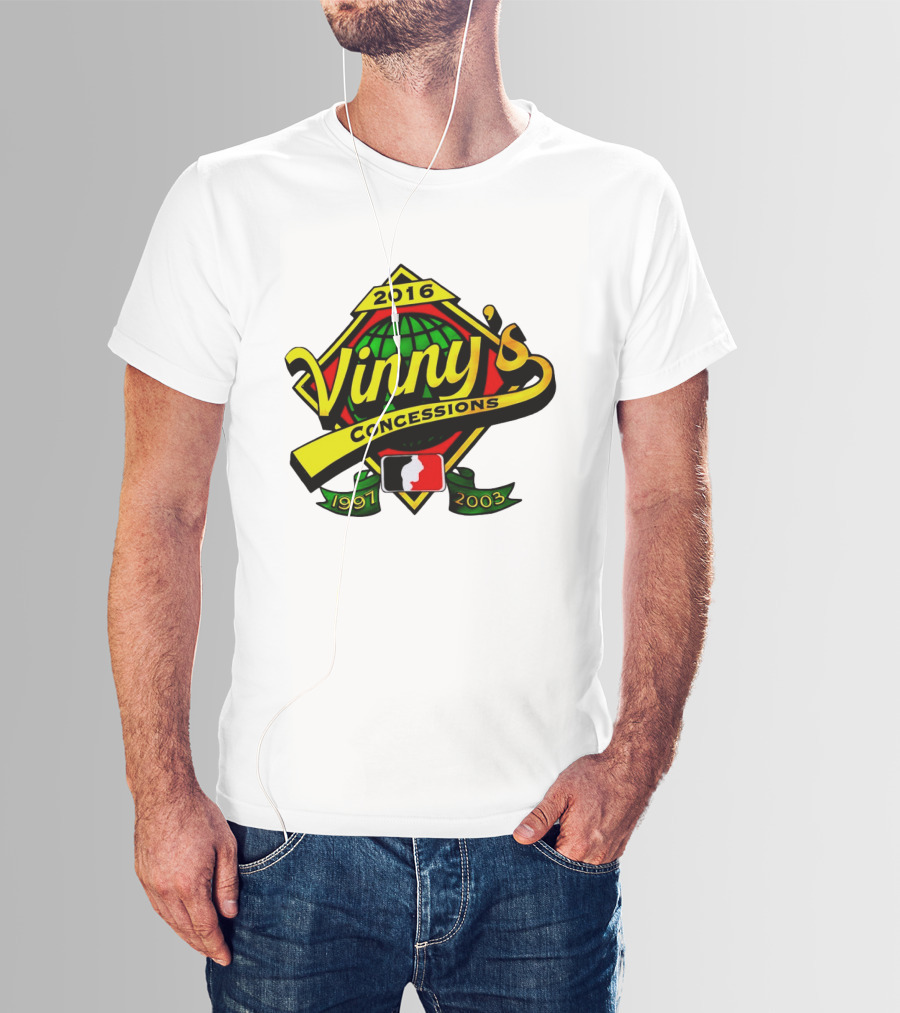 Vinny's Concessions 1997 2003 2016 Globe Ribbon T-Shirt