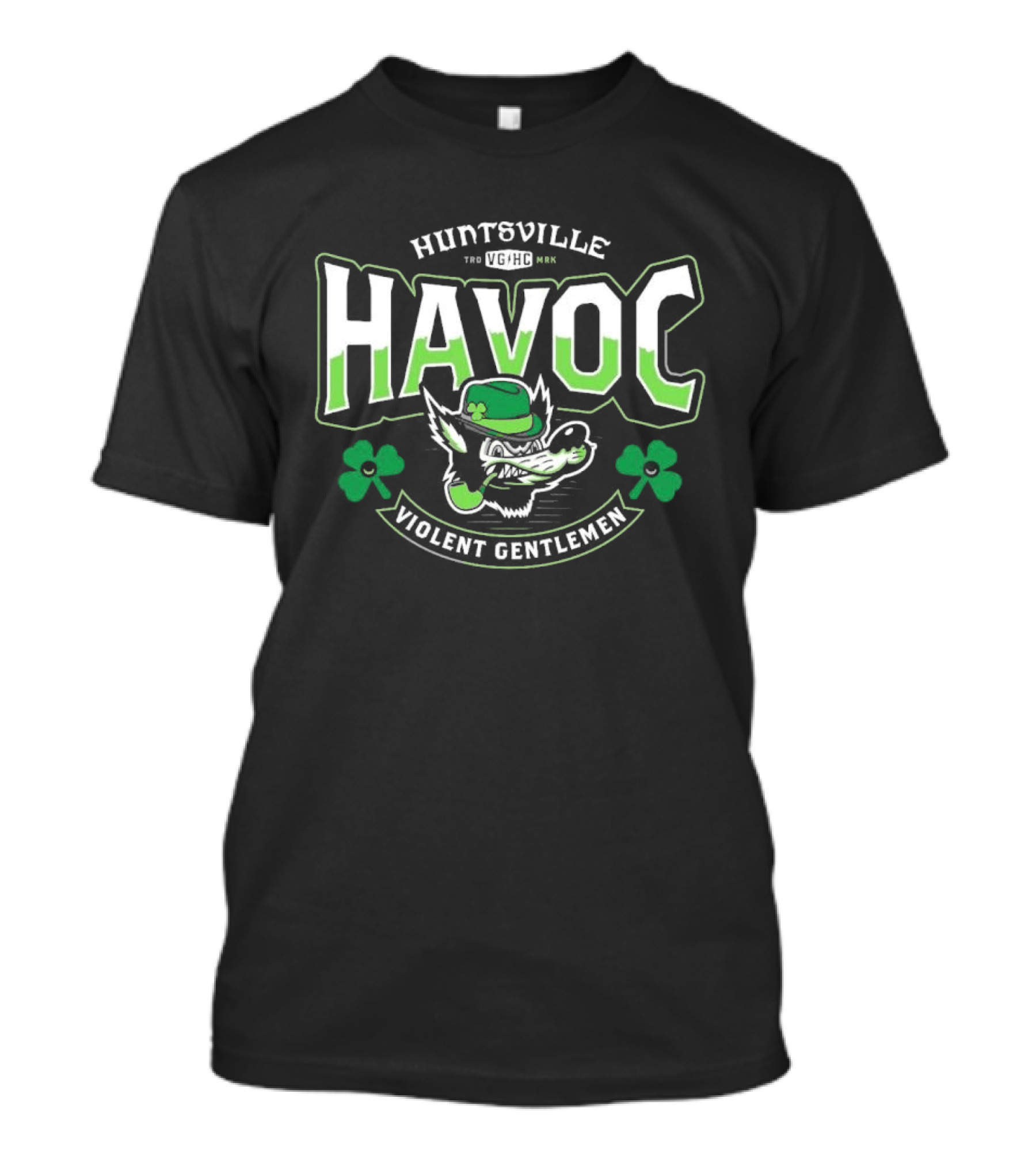 Huntsville Havoc Violent Gentlemen St. Patrick's Day Shamrock Clover Bulldog T-Shirt