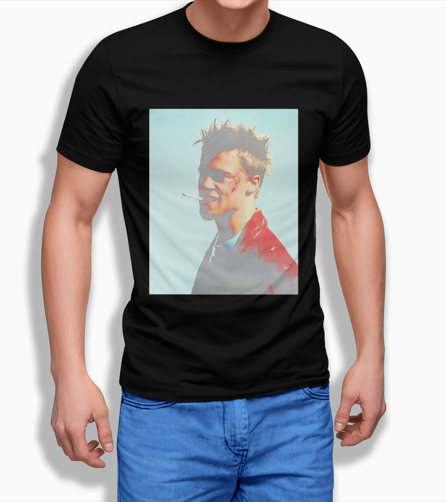 Brad Pitt Fight Club Smoking Tyler Durden Red Jacket Iconic Image T-Shirt